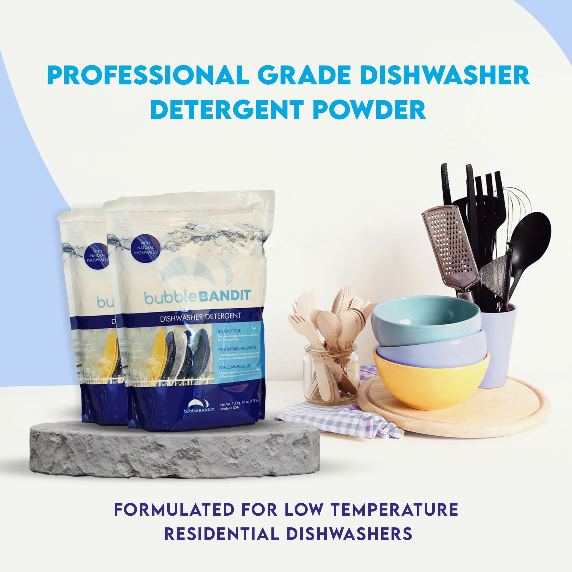Two Pack (3.75 lbs Per bag) Bubble Bandit Dishwasher Detergent for Spotless Dishes and Glassware in Hard Water