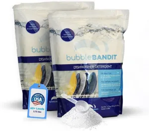 Two Pack (3.75 lbs Per bag) Bubble Bandit Dishwasher Detergent for Spotless Dishes and Glassware in Hard Water