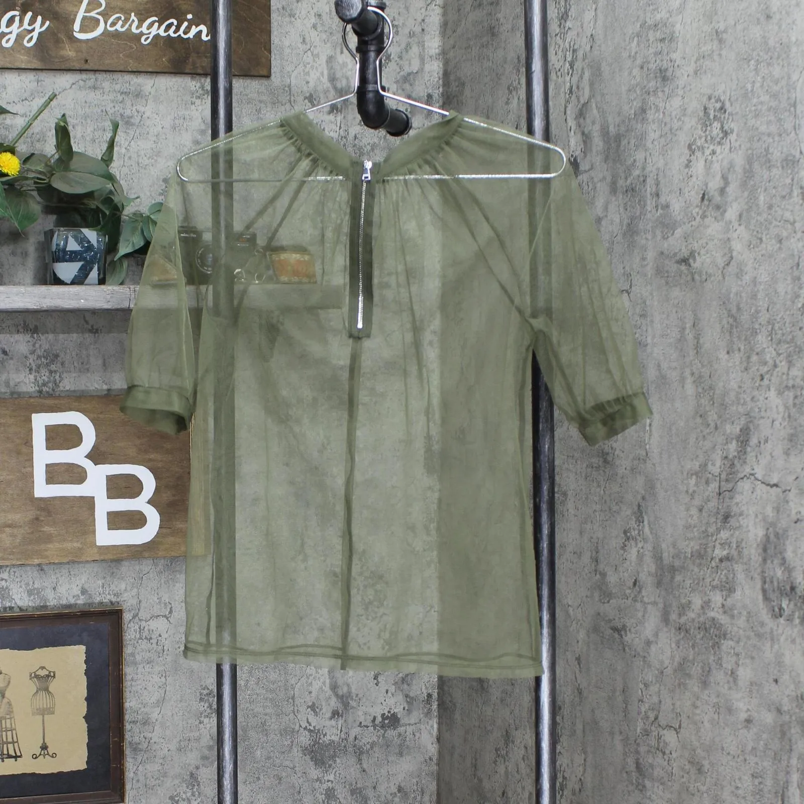 Unbranded Womens Sheer Zipper Back Blouse Shirt Top Green One Size