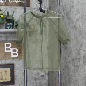 Unbranded Womens Sheer Zipper Back Blouse Shirt Top Green One Size