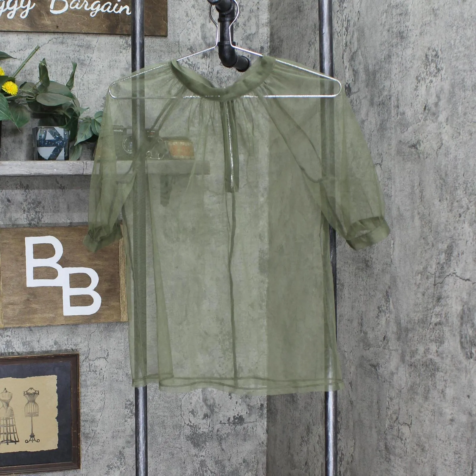 Unbranded Womens Sheer Zipper Back Blouse Shirt Top Green One Size