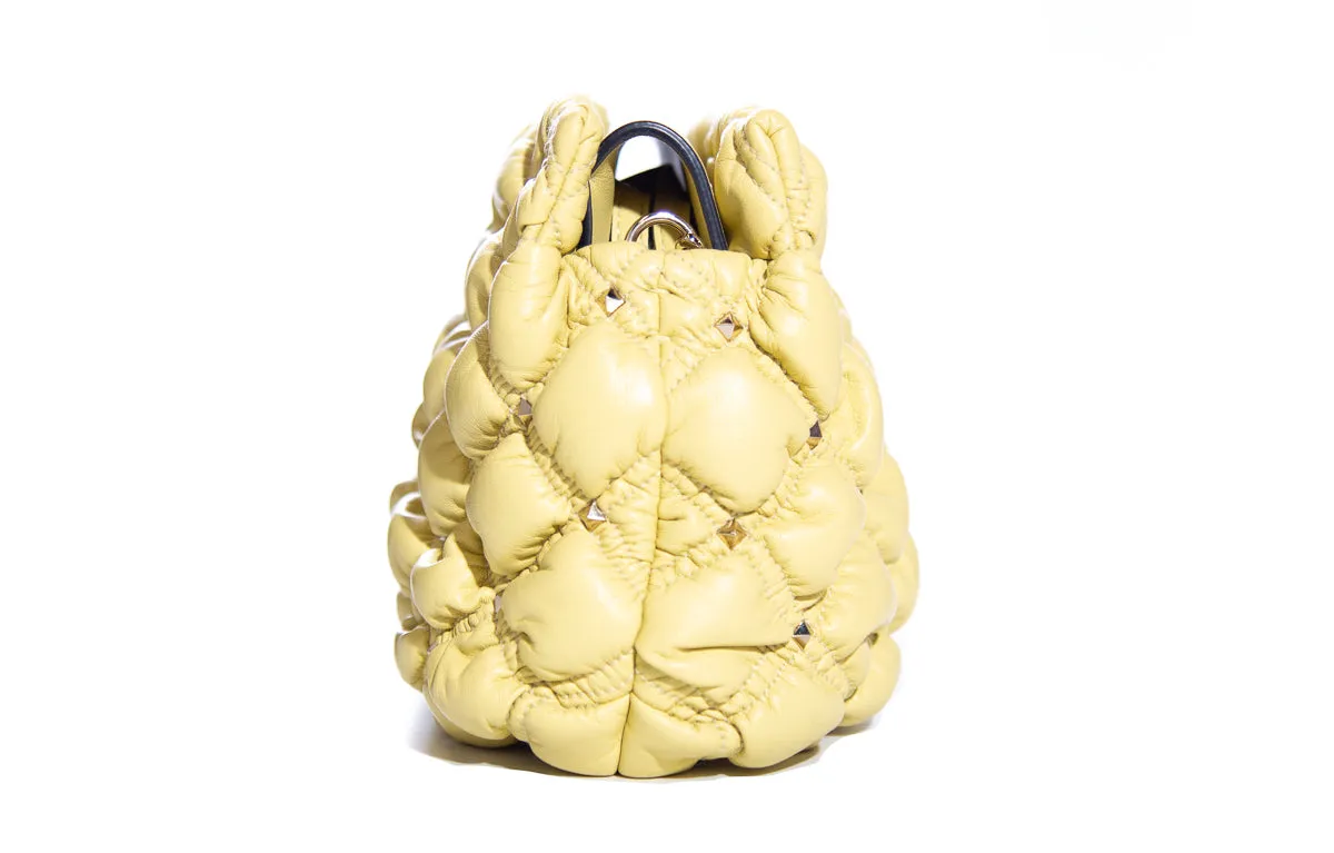 Valentino Citron Spikeme Lambskin Clutch Bag
