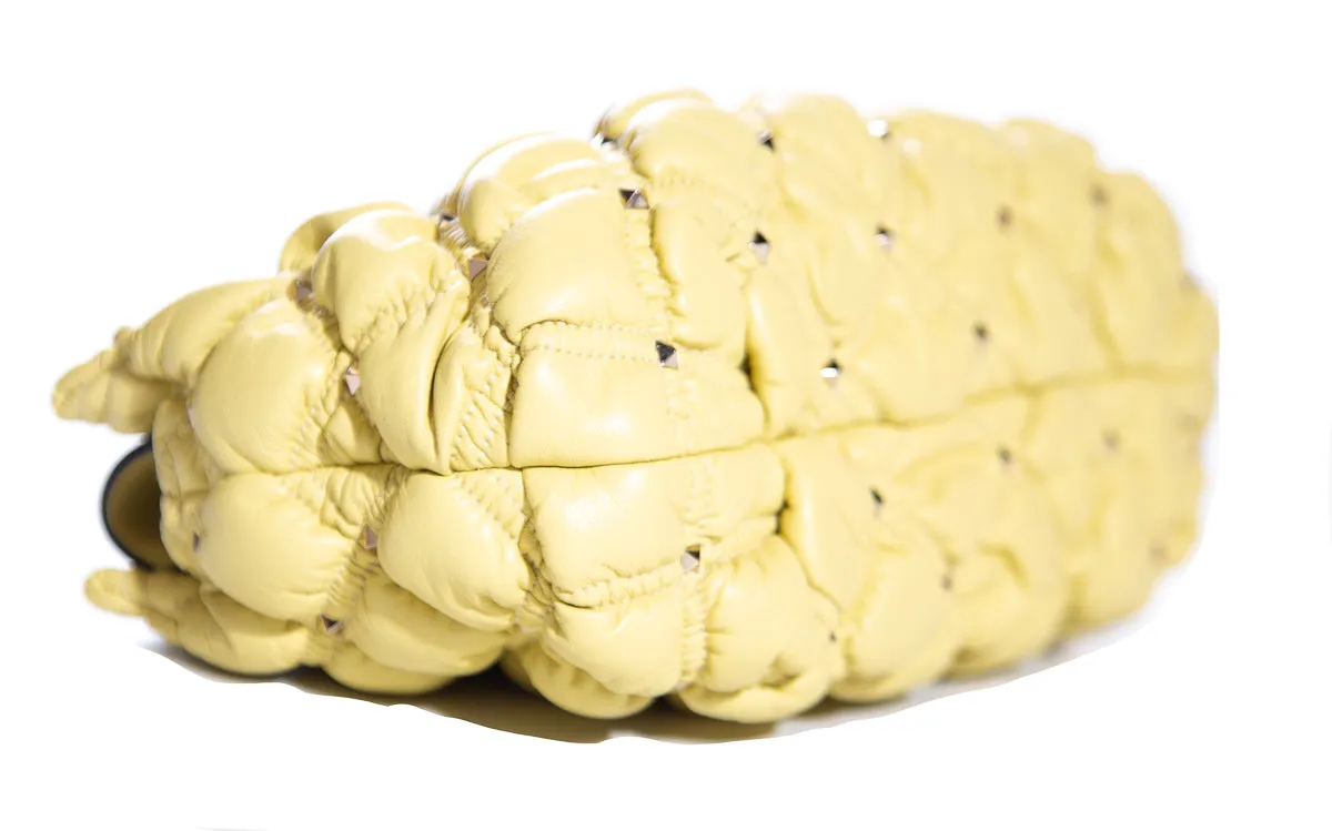 Valentino Citron Spikeme Lambskin Clutch Bag