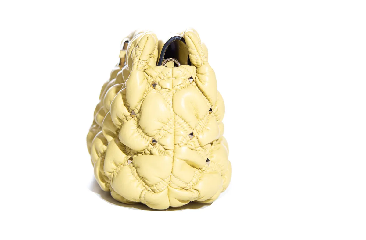 Valentino Citron Spikeme Lambskin Clutch Bag