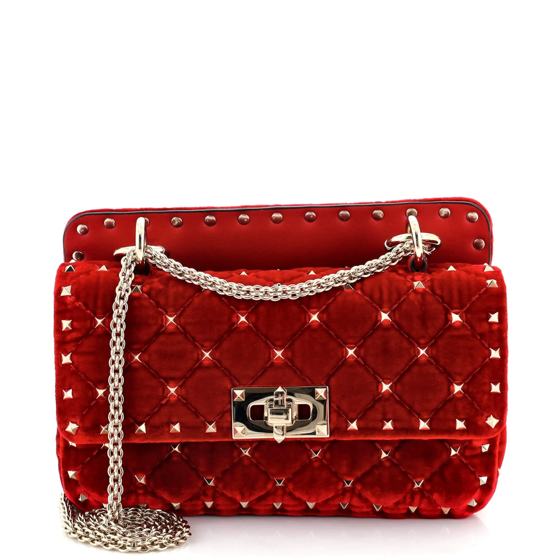 VALENTINO GARAVANI Rockstud Spike Flap Bag Quilted Velvet Small