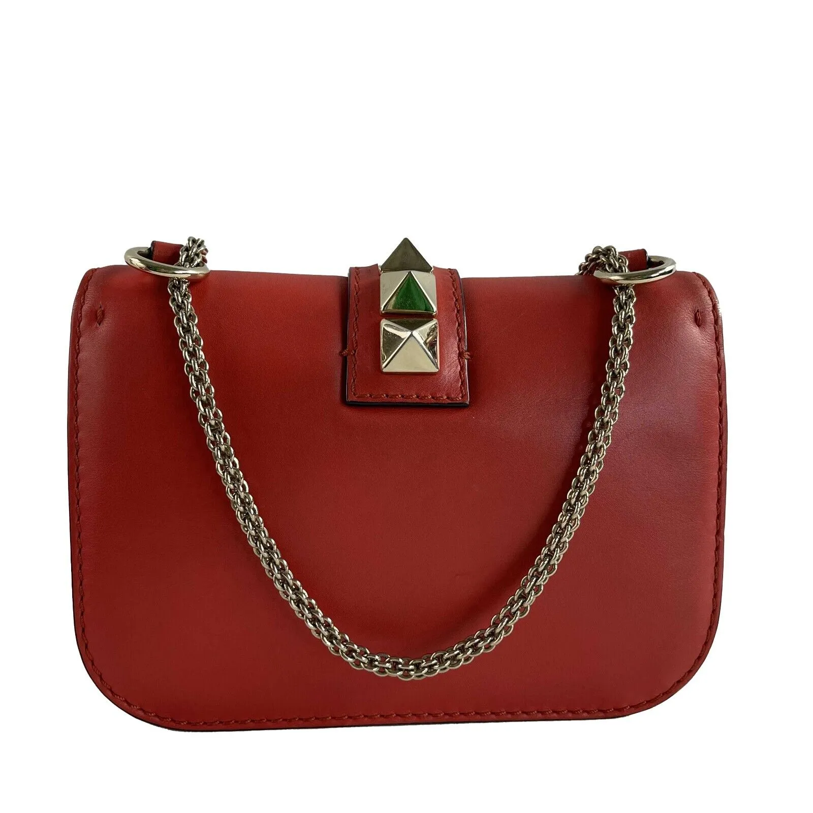 Valentino - Vitello Glam Lock Rockstud Flap - Red Leather Crossbody