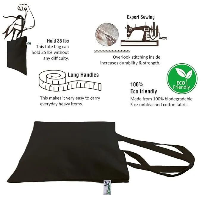 VantageKart Black Cotton Plain Tote Shopping Bags