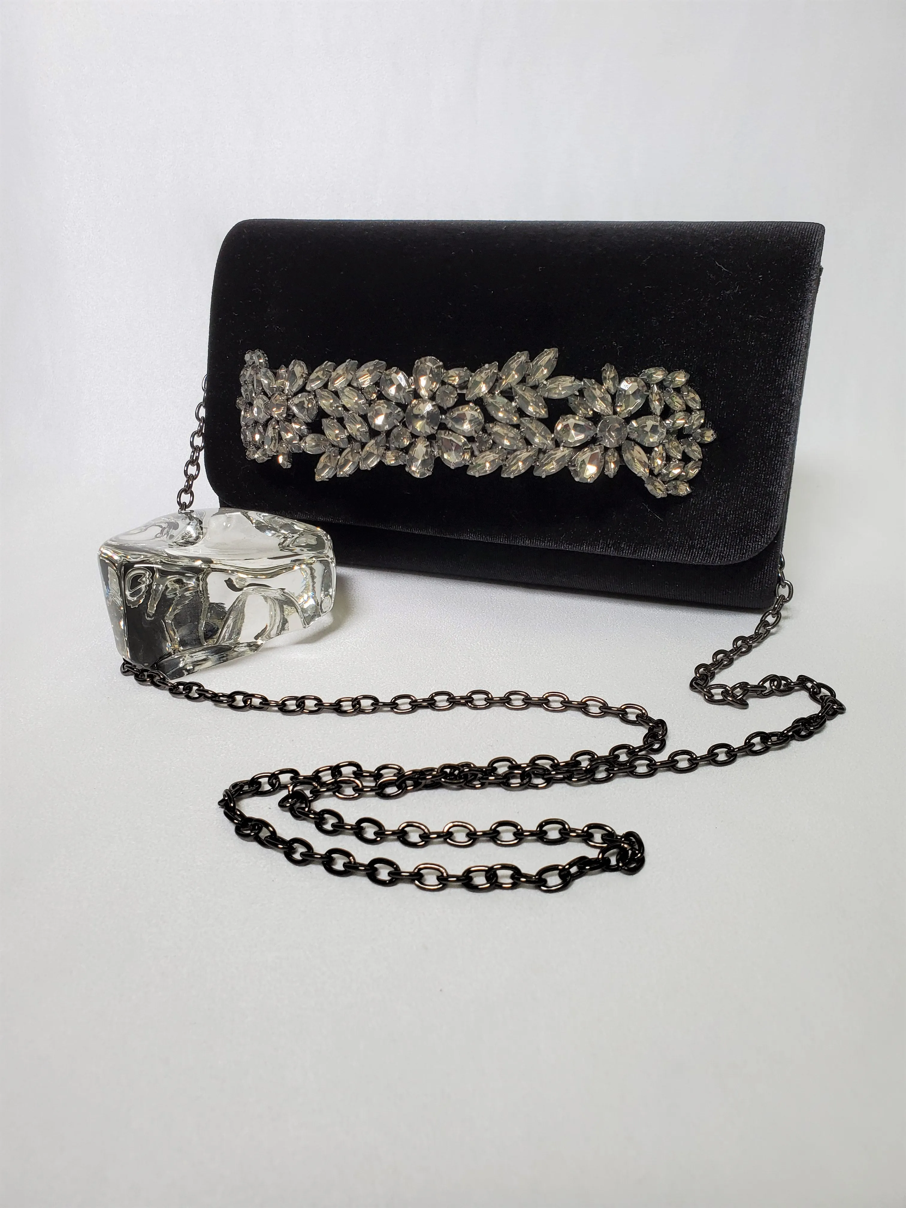 Velvet Clutch with Jeweled Handle