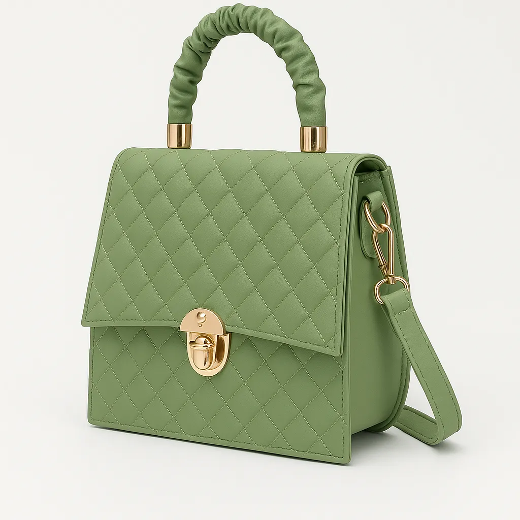 Velvet Mint Quilted Handbag with Ruched Handle