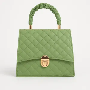 Velvet Mint Quilted Handbag with Ruched Handle