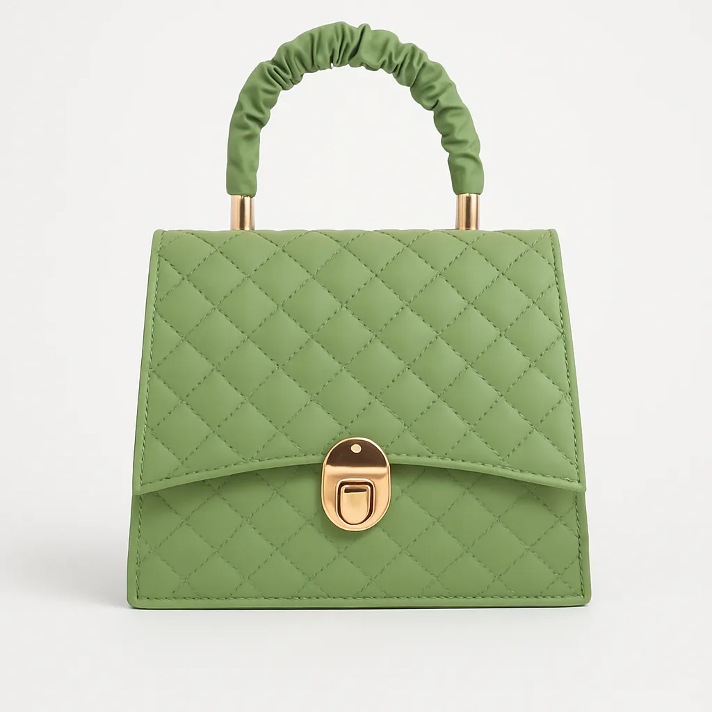 Velvet Mint Quilted Handbag with Ruched Handle