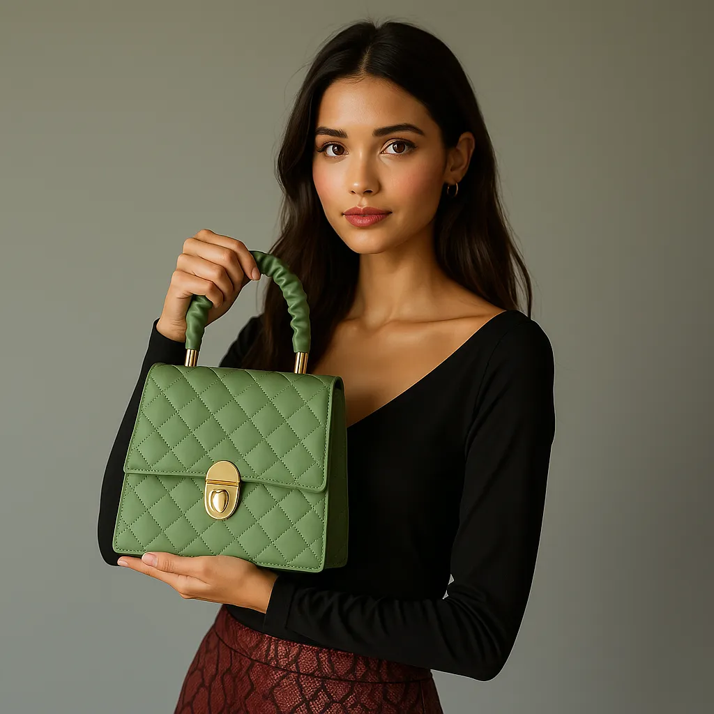 Velvet Mint Quilted Handbag with Ruched Handle