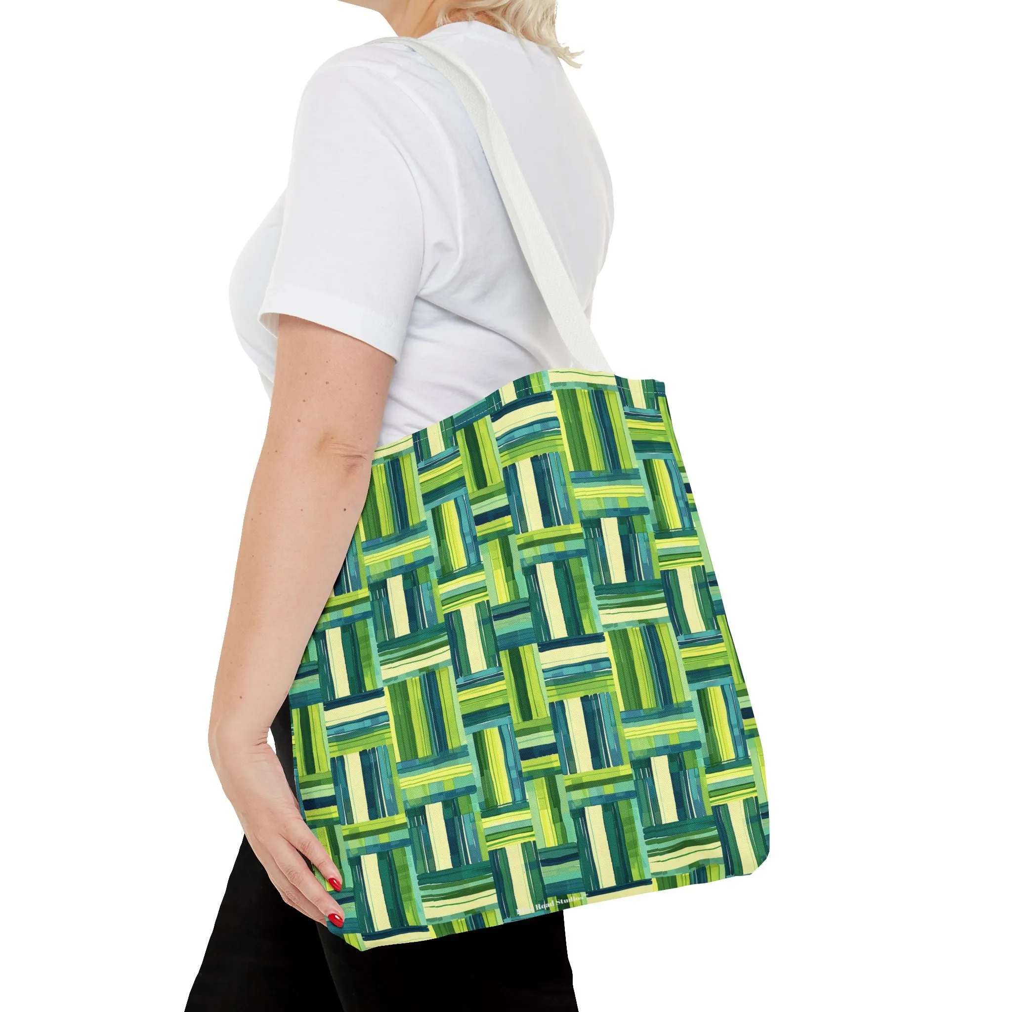 Verdant Green Basketweave Tote Bag - Weave a Little Green Magic into Your Day! Available in 3 sizes.