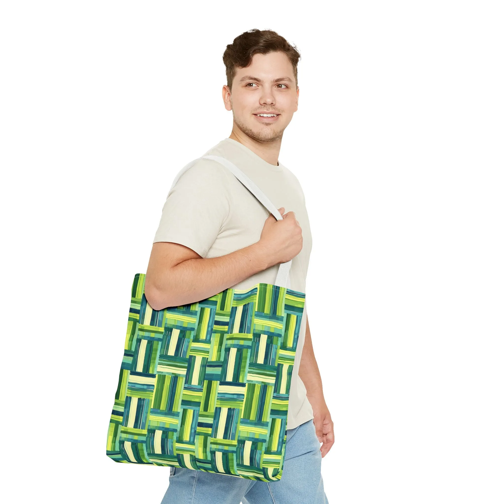 Verdant Green Basketweave Tote Bag - Weave a Little Green Magic into Your Day! Available in 3 sizes.