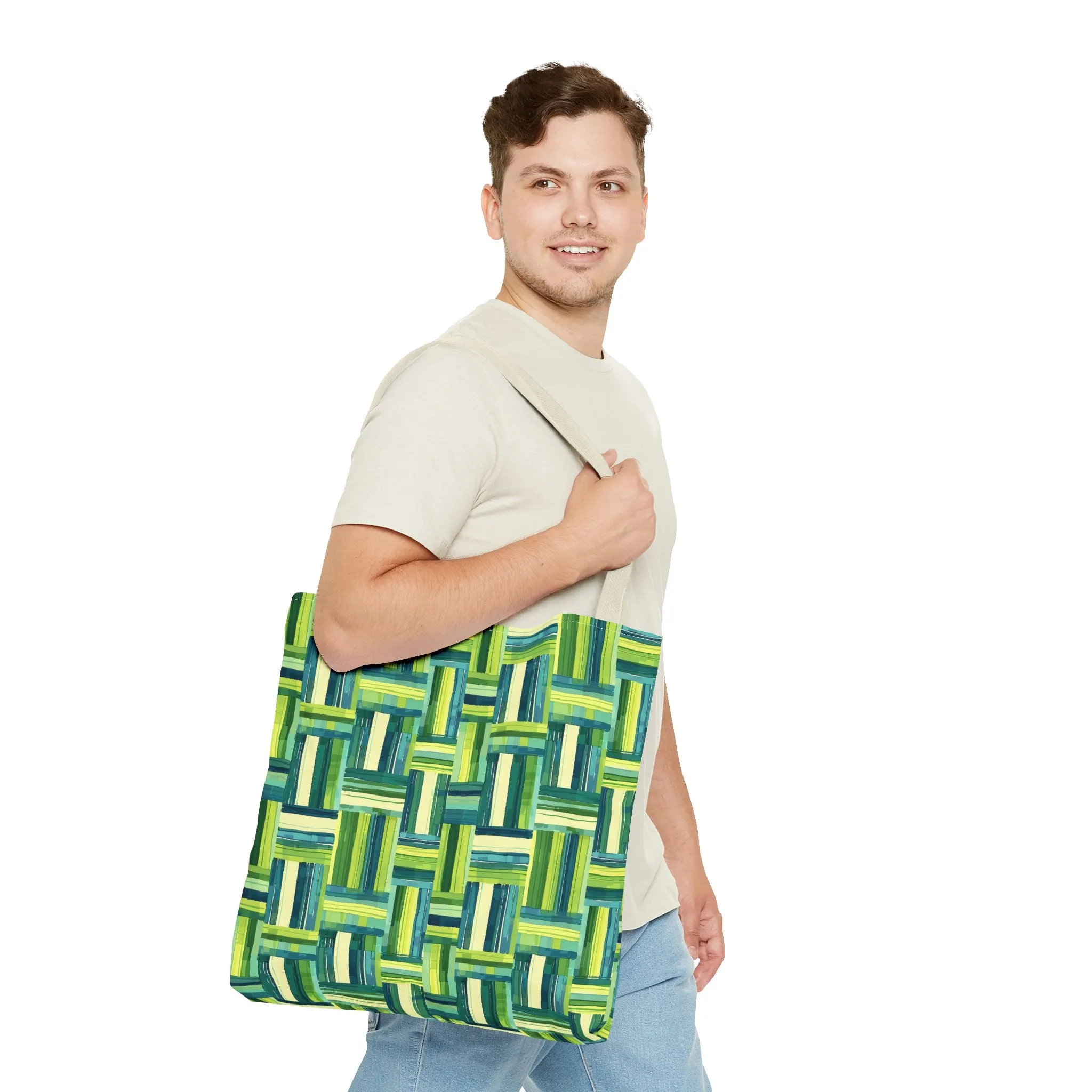 Verdant Green Basketweave Tote Bag - Weave a Little Green Magic into Your Day! Available in 3 sizes.