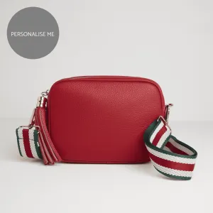 Verona Crossbody Red Tassel Bag With Green Stripe Strap