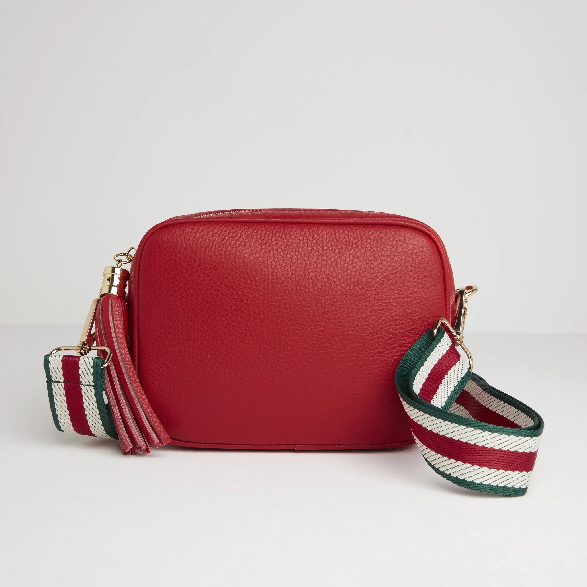 Verona Crossbody Red Tassel Bag With Green Stripe Strap