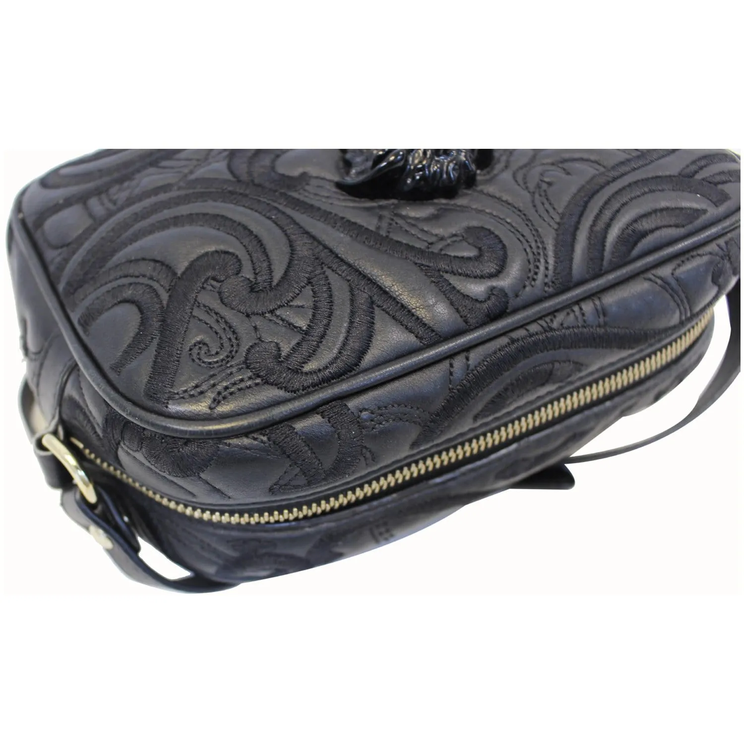 VERSACE Embroidered Baroque Shoulder Bag Black
