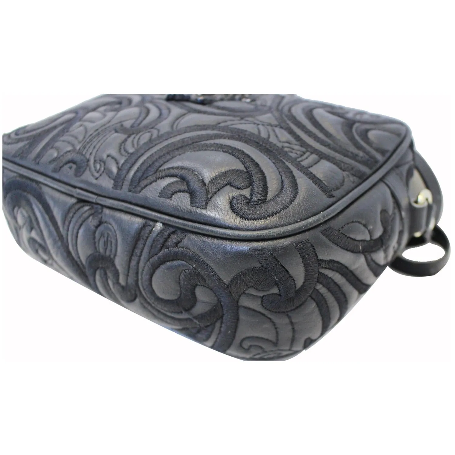 VERSACE Embroidered Baroque Shoulder Bag Black