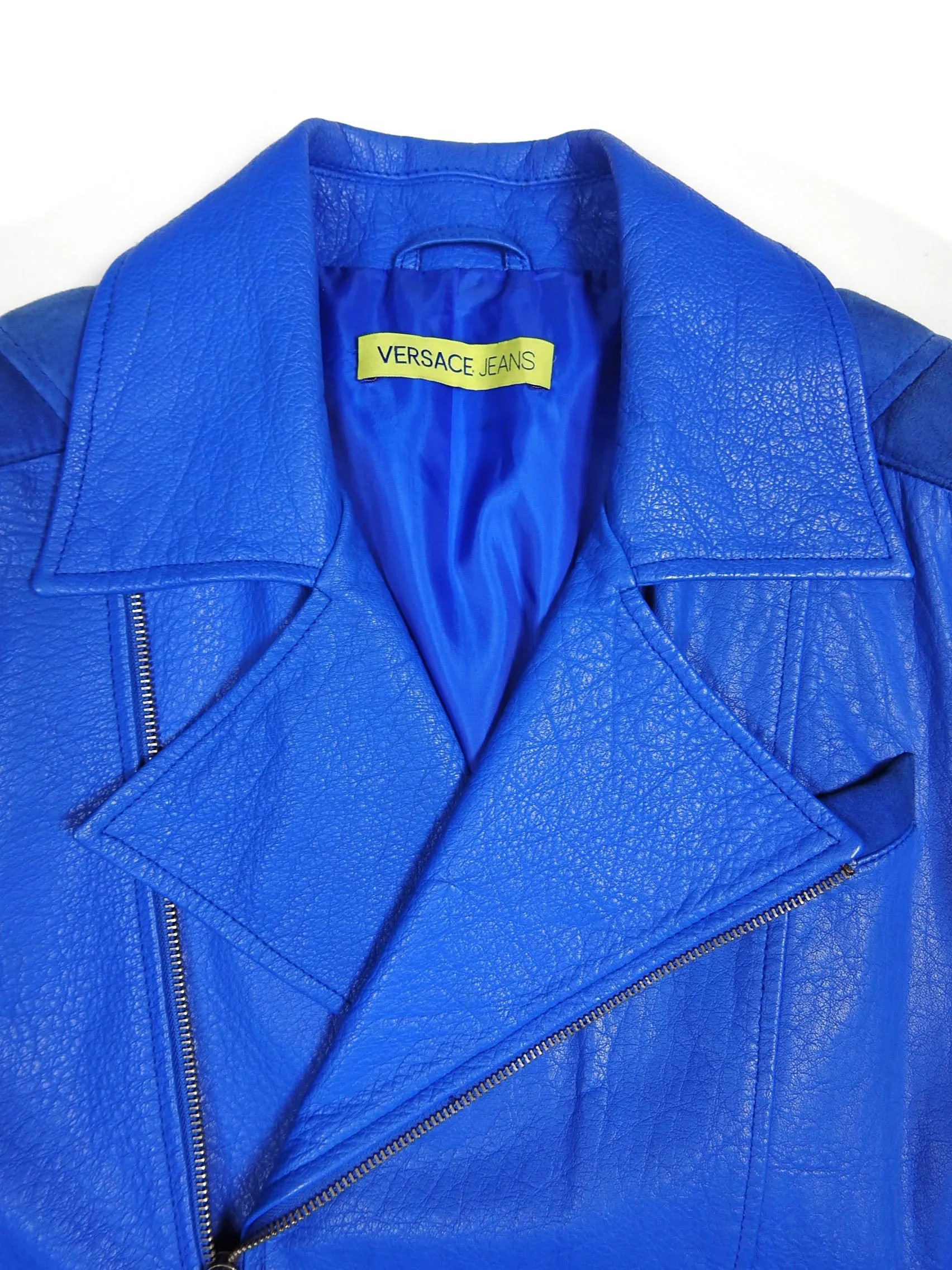Versace Jeans Blue Leather Biker Jacket Size 48