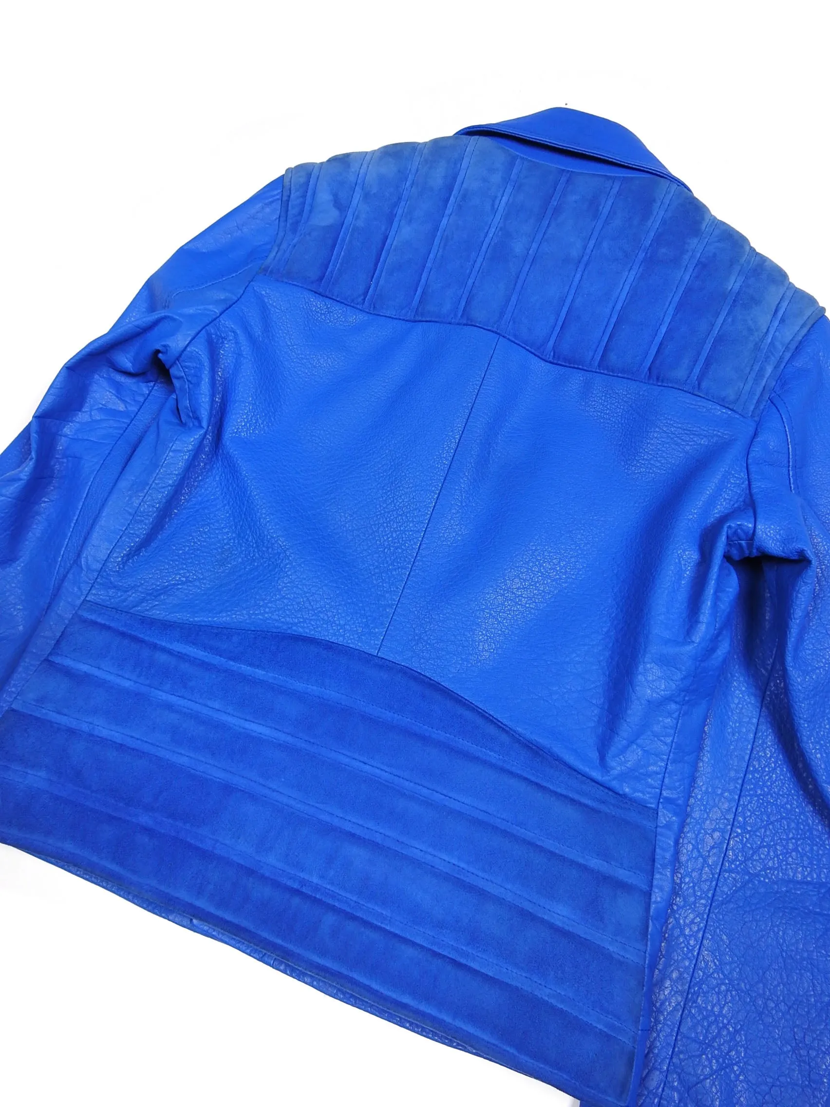 Versace Jeans Blue Leather Biker Jacket Size 48
