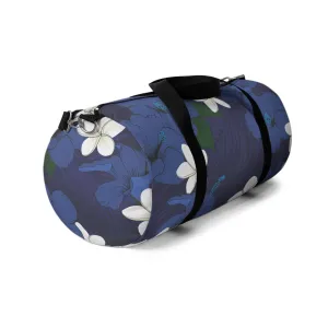 Vintage Blue Hibiscus Barrel Duffel Bag