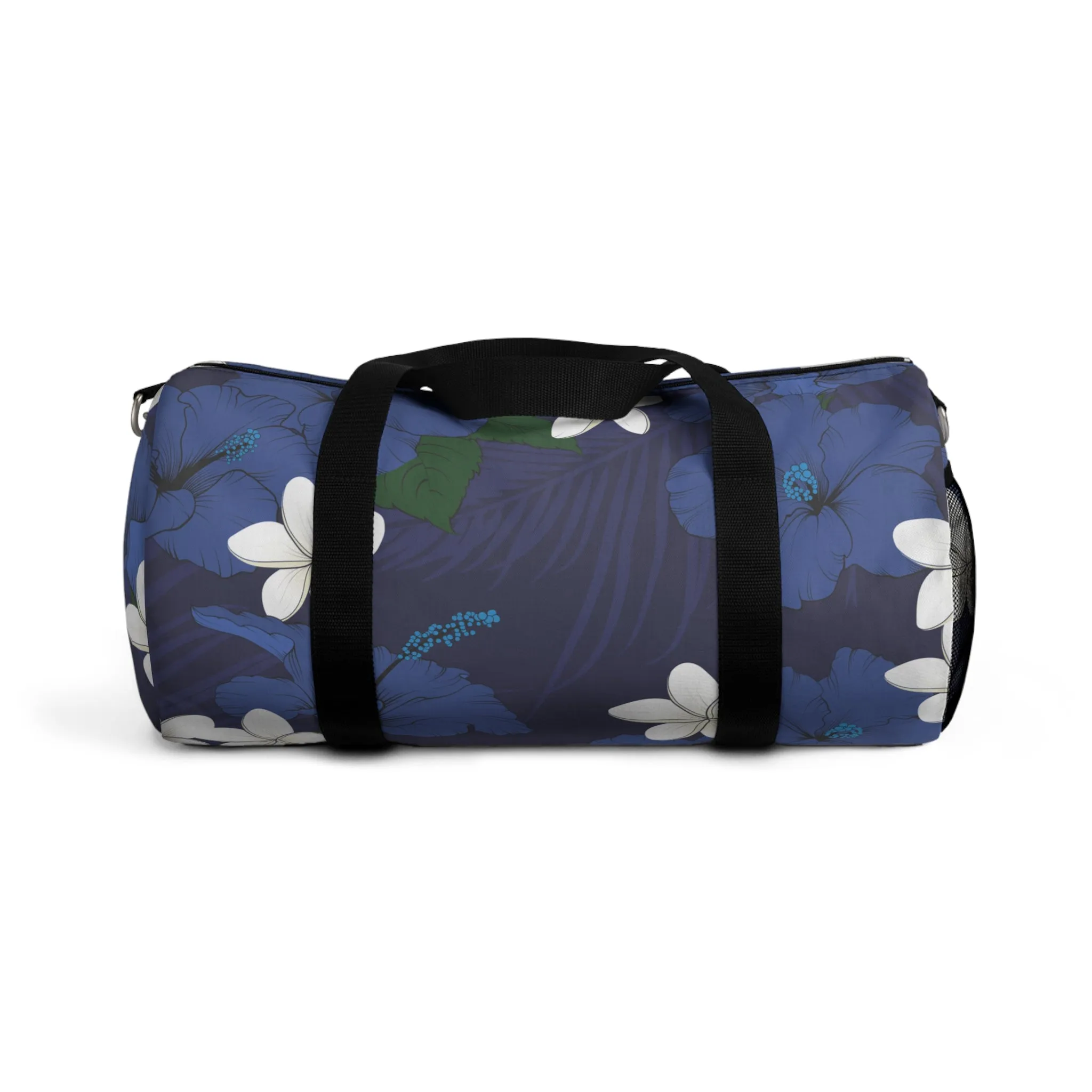 Vintage Blue Hibiscus Barrel Duffel Bag