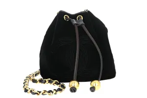 Vintage Chanel Black Velvet Bucket Bag