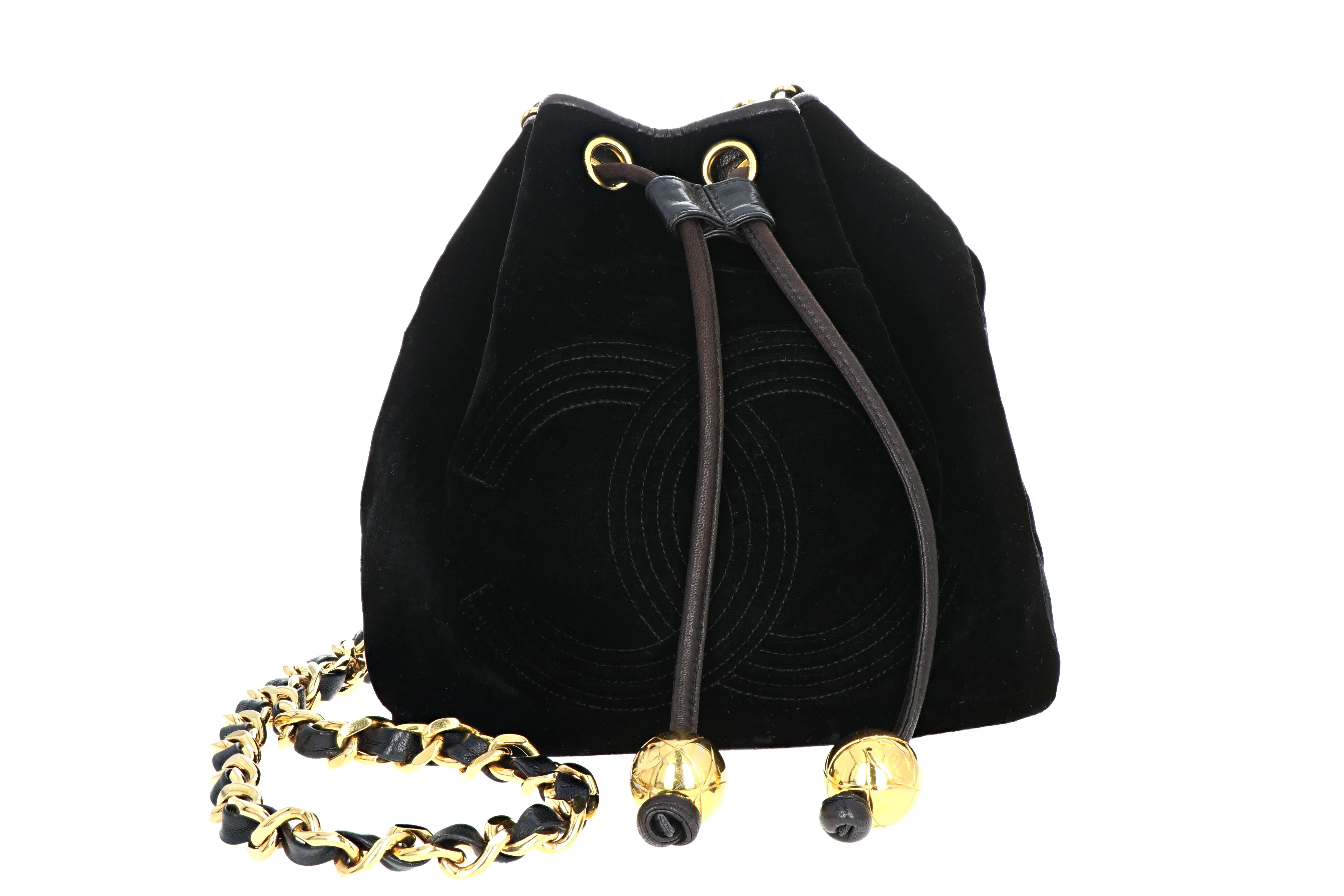 Vintage Chanel Black Velvet Bucket Bag