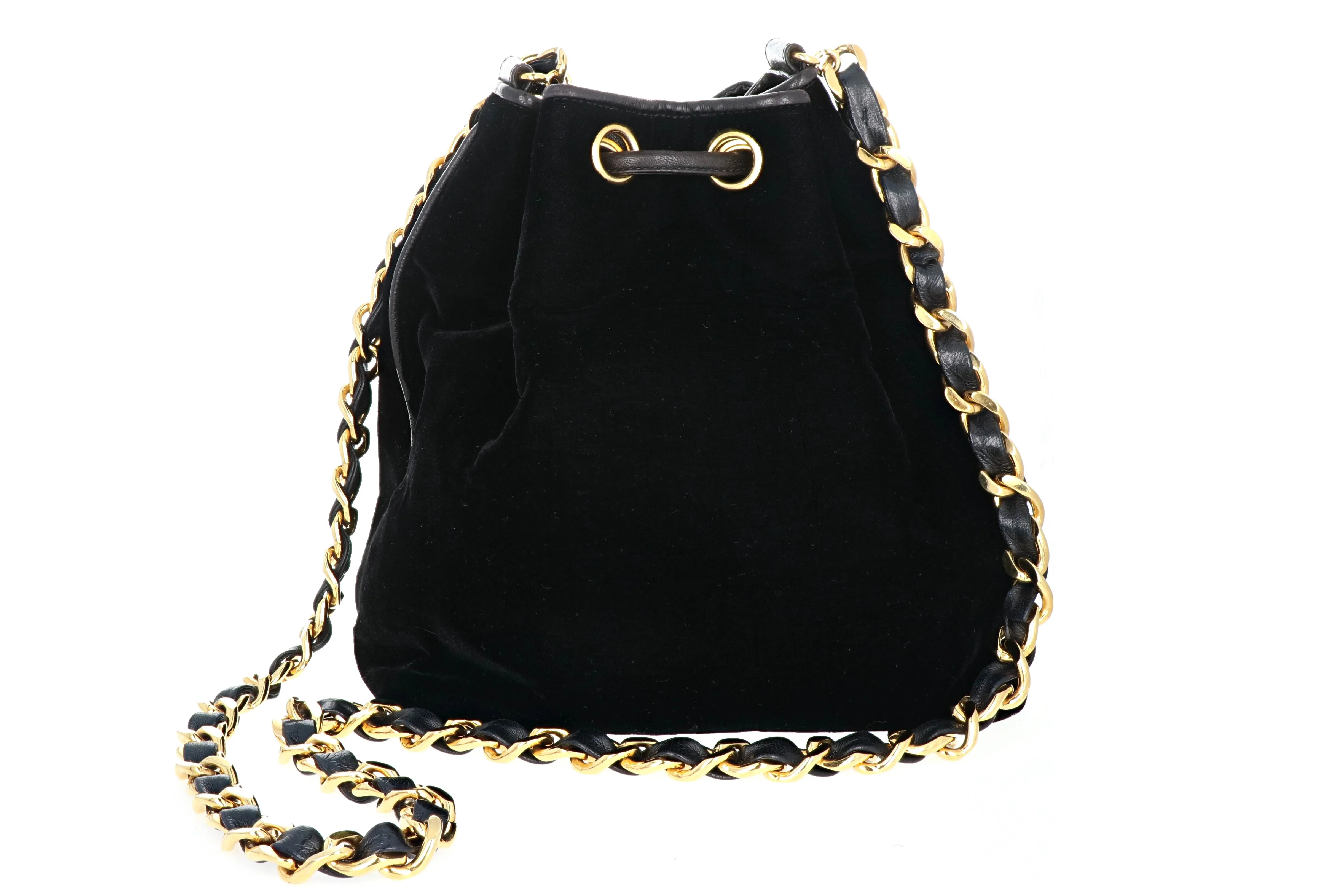 Vintage Chanel Black Velvet Bucket Bag