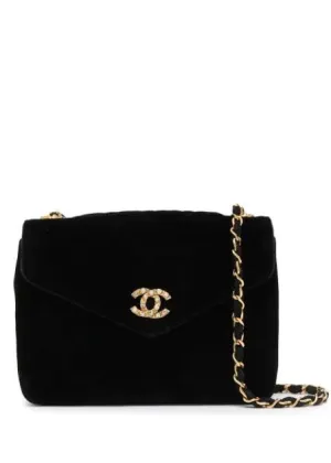 Vintage CHANEL Quilted Rhinestone CC Crossbody Bag (Black)