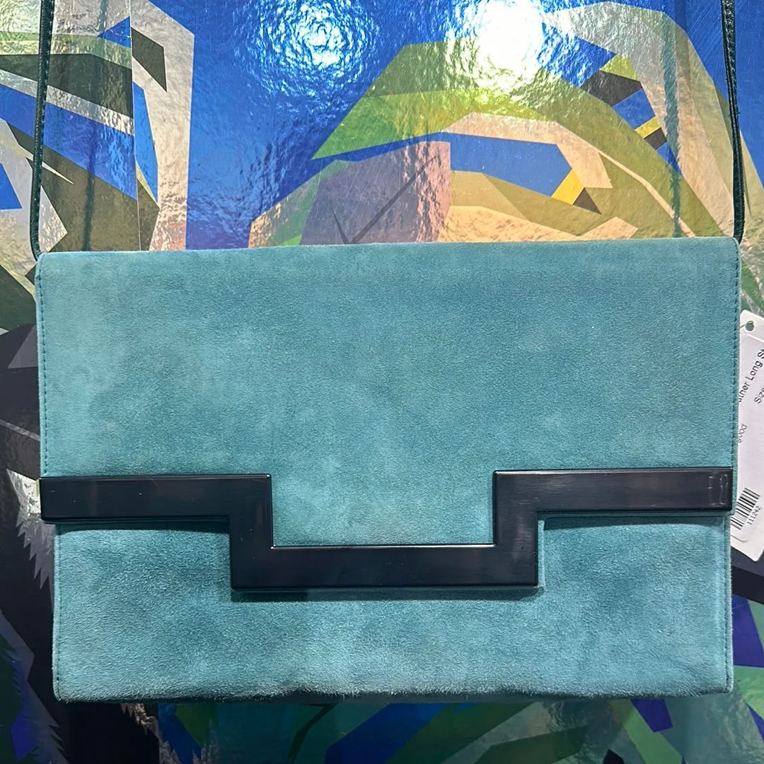 Vintage: Charles Jourdan Teal Suede Flap Bag with Leather Long Strap