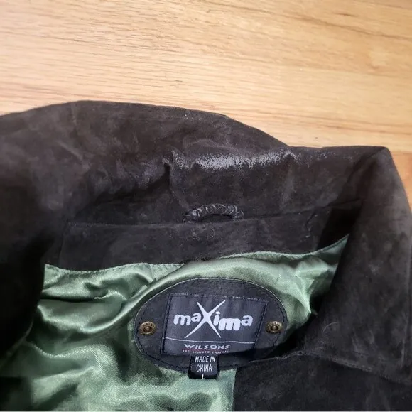 Vintage Dark Chocolate Brown Suede Leather Lightweight Jacket Sz L Maxima Wilson
