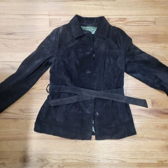 Vintage Dark Chocolate Brown Suede Leather Lightweight Jacket Sz L Maxima Wilson