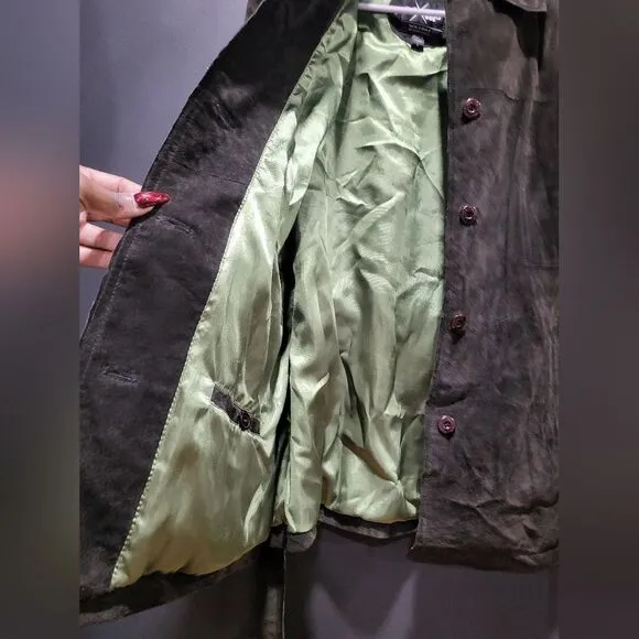 Vintage Dark Chocolate Brown Suede Leather Lightweight Jacket Sz L Maxima Wilson
