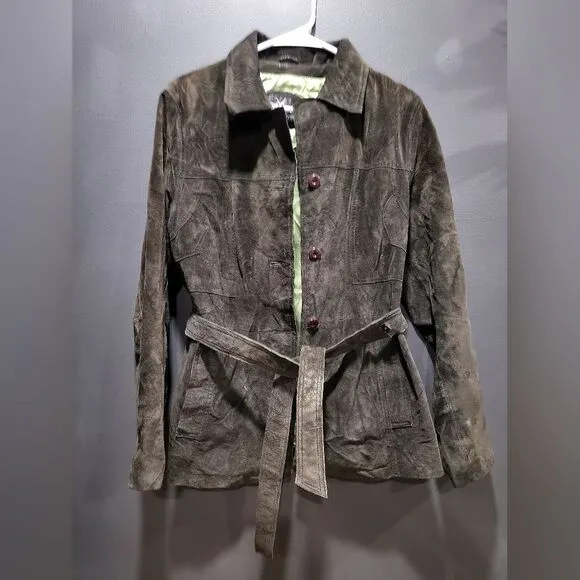 Vintage Dark Chocolate Brown Suede Leather Lightweight Jacket Sz L Maxima Wilson