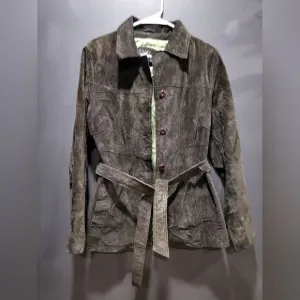 Vintage Dark Chocolate Brown Suede Leather Lightweight Jacket Sz L Maxima Wilson