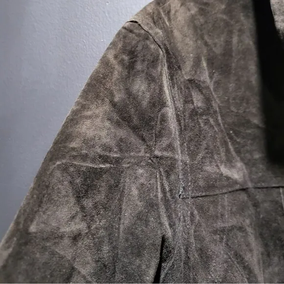 Vintage Dark Chocolate Brown Suede Leather Lightweight Jacket Sz L Maxima Wilson