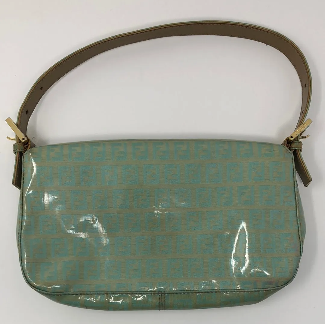 Vintage: Fendi Seafoam Green Patent Leather Logo Baguette