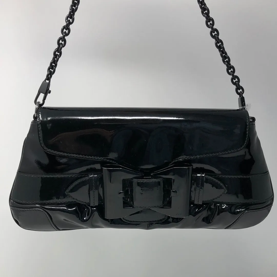 Vintage: Gucci Black Patent Leather Clutch with Bow and Shoulder Strap