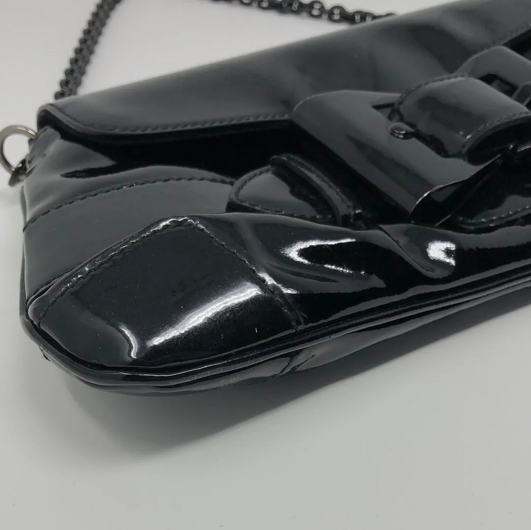 Vintage: Gucci Black Patent Leather Clutch with Bow and Shoulder Strap