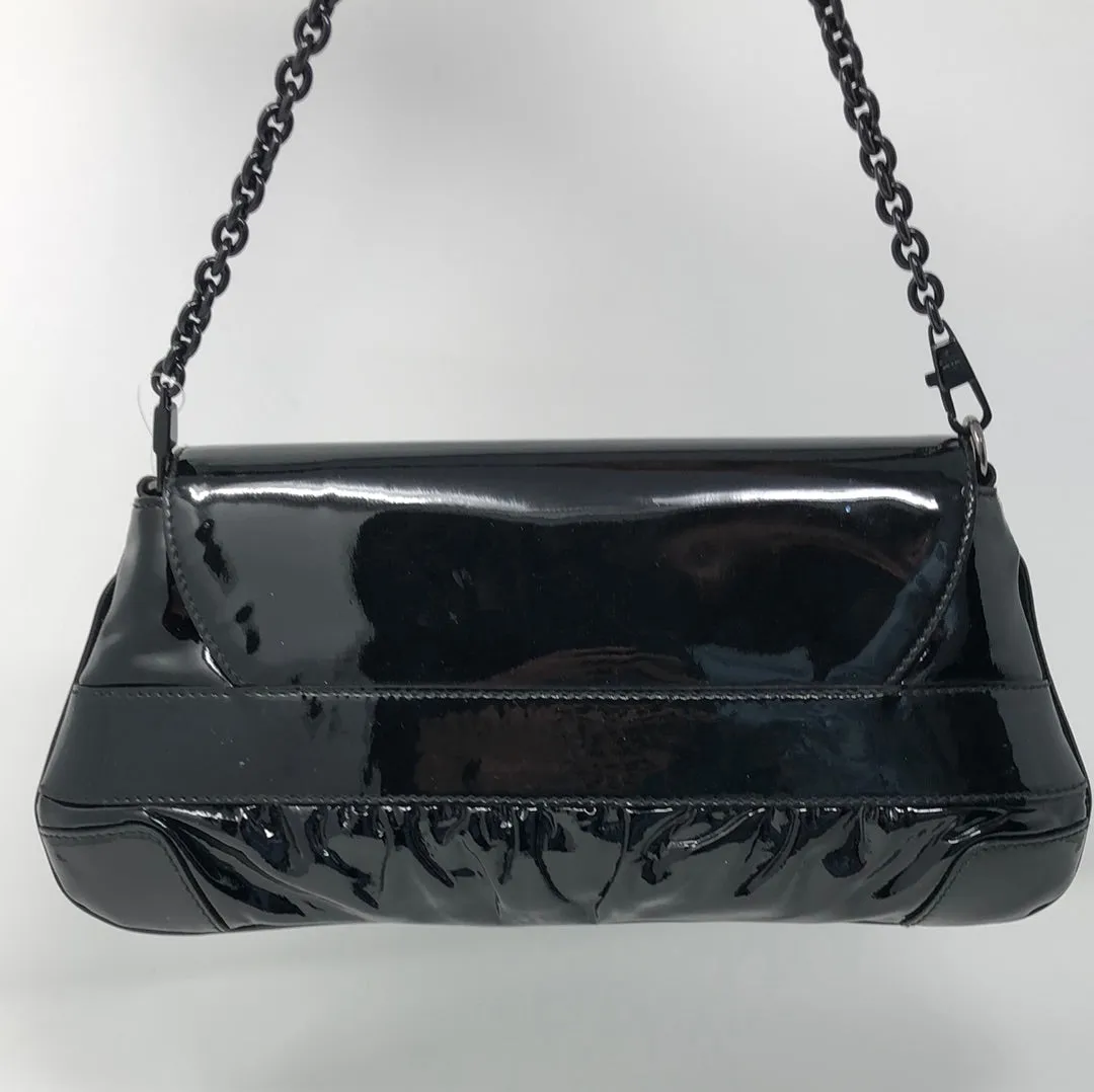 Vintage: Gucci Black Patent Leather Clutch with Bow and Shoulder Strap