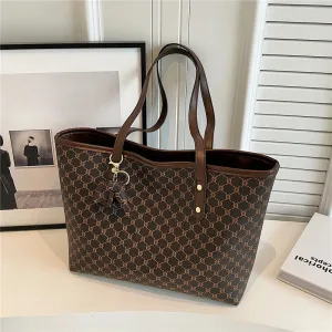Vintage Large Print Tote Bags Trend Designer PU Leather Handbags Commuting Shoulder Bags