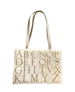 Vintage Paloma Picasso ivory beige leather large shoulder bag, tote bag with golden alphabet, letter print. Must have daily purse. 050425r3