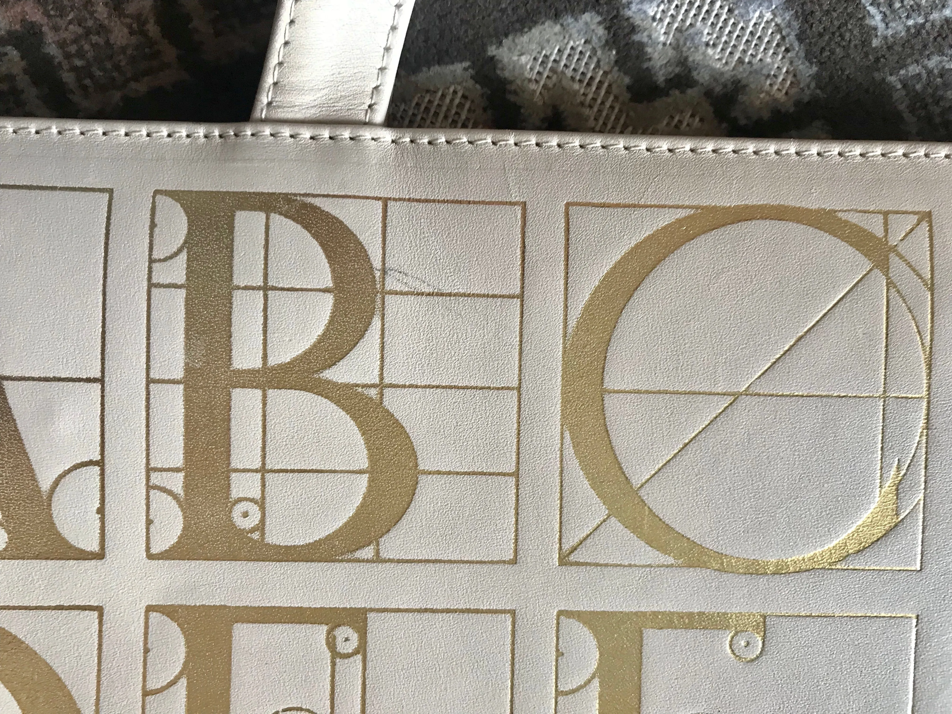 Vintage Paloma Picasso ivory beige leather large shoulder bag, tote bag with golden alphabet, letter print. Must have daily purse. 050425r3