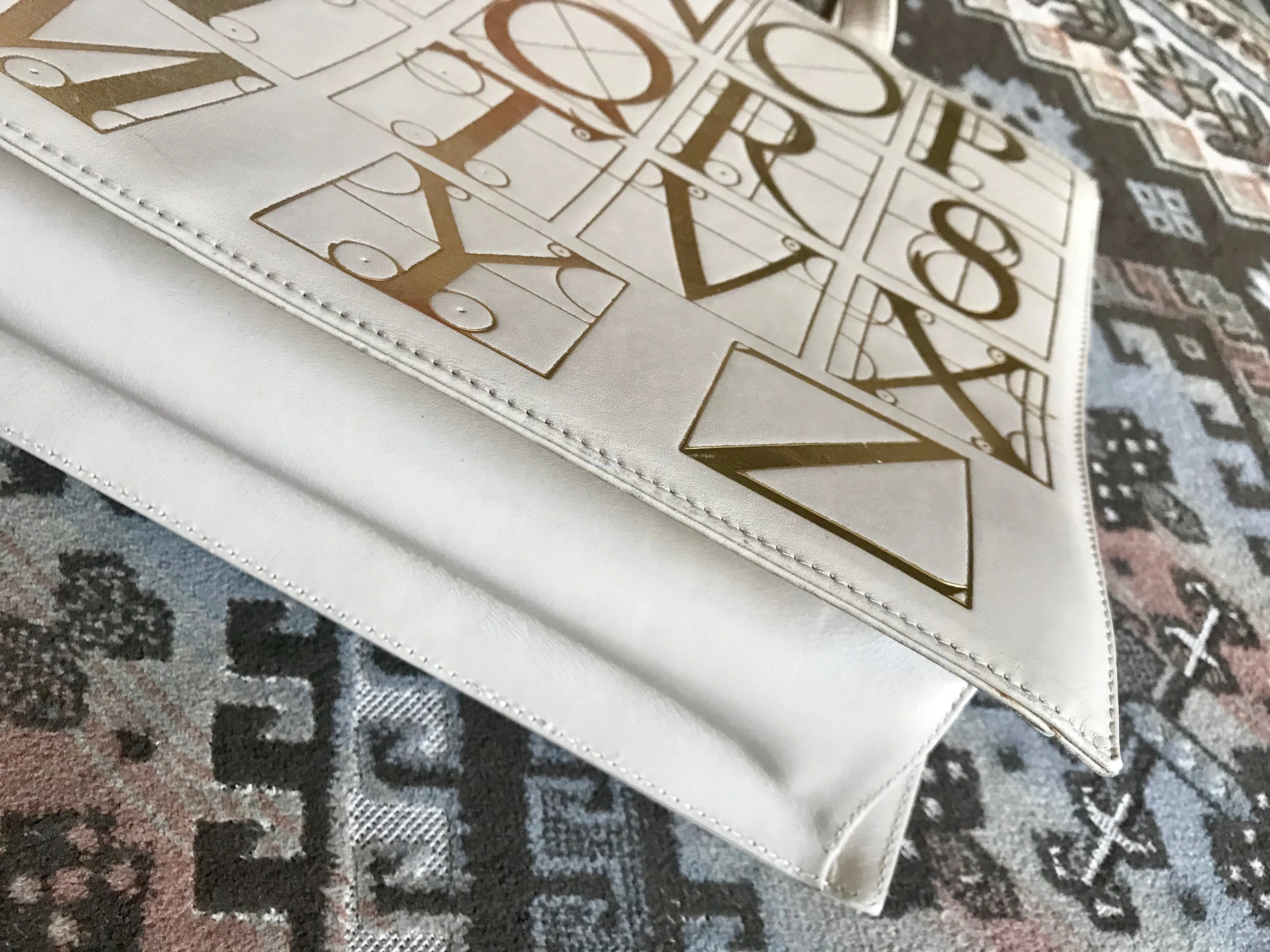Vintage Paloma Picasso ivory beige leather large shoulder bag, tote bag with golden alphabet, letter print. Must have daily purse. 050425r3