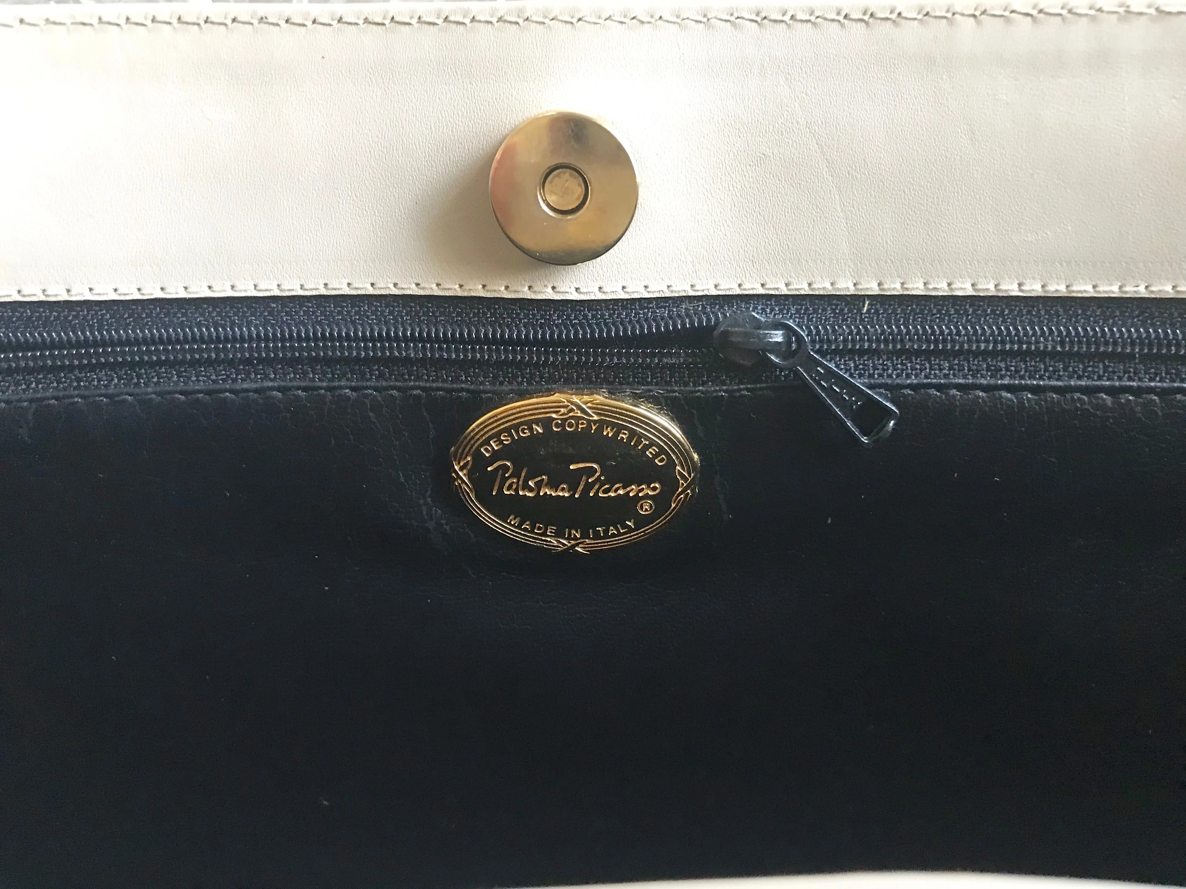 Vintage Paloma Picasso ivory beige leather large shoulder bag, tote bag with golden alphabet, letter print. Must have daily purse. 050425r3