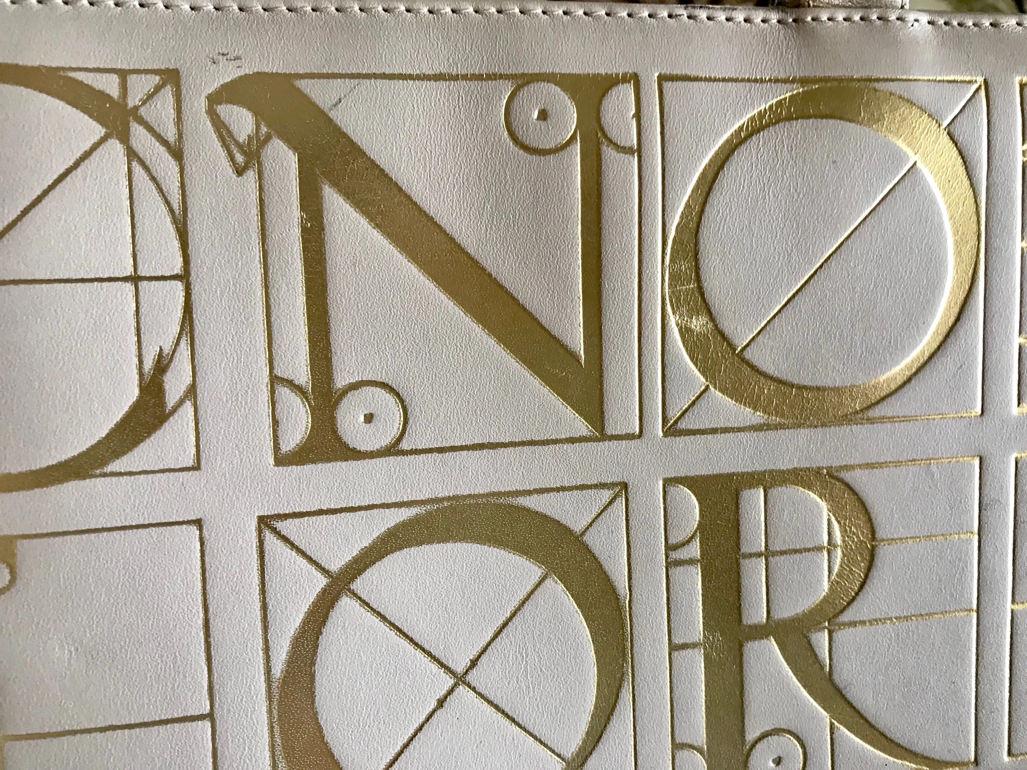 Vintage Paloma Picasso ivory beige leather large shoulder bag, tote bag with golden alphabet, letter print. Must have daily purse. 050425r3