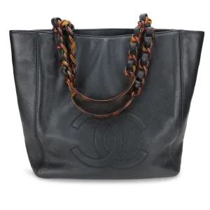 Vintage Small Shopping Tote with Tortoise Handle in Black Caviar