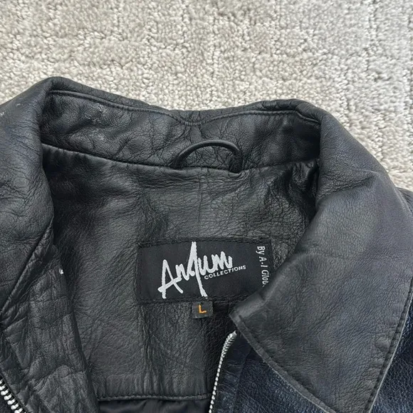 VTG black Leather Coat jacket zip up collared vintage 100% genuine fully lined